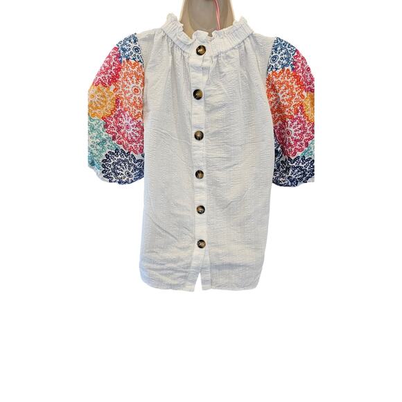 THML guaze lined puff embroidered peasant statement top sz S EUC cottagecore - Picture 3 of 7